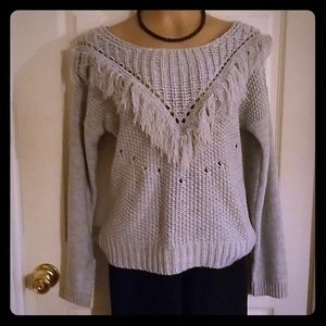 Knit fringed sweater top